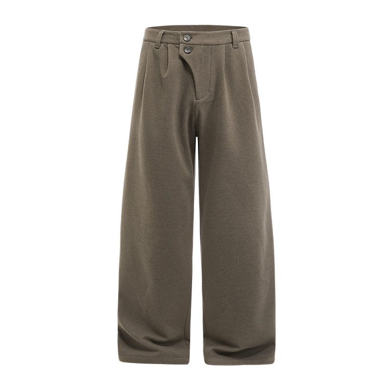 

American Street Style Irregular Double-Breasted Wide-Leg Pants Unisex 2025 Autumn Trendy Brand Loose Retro Vintage Money Style Dress Pants Curry color XL