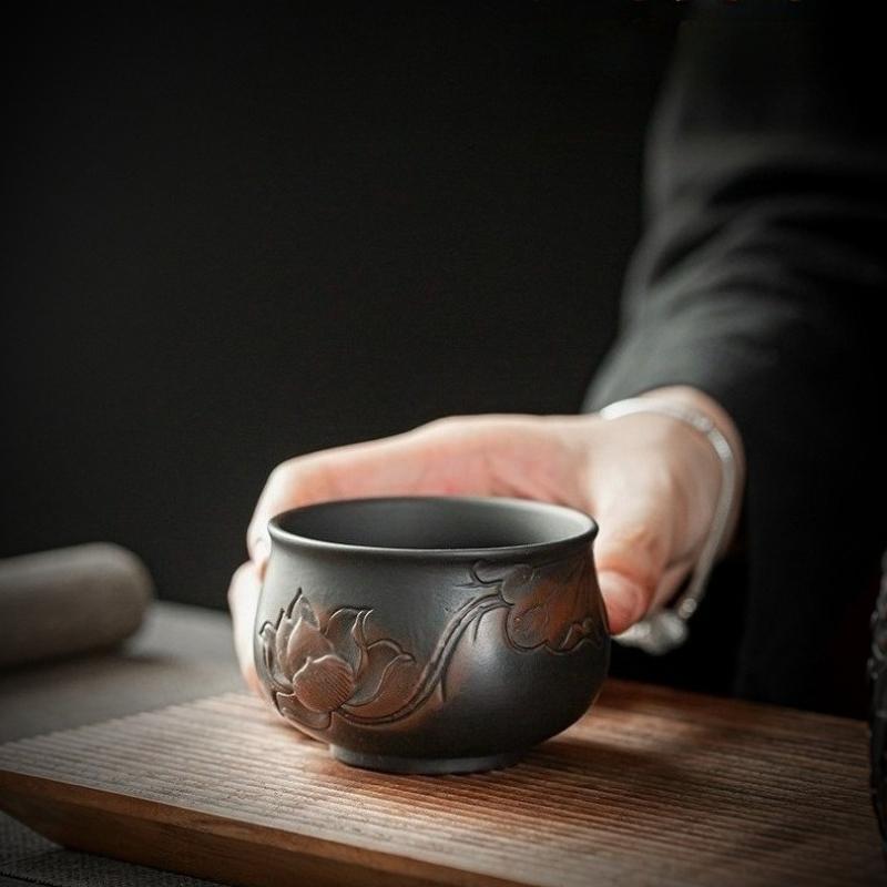 Lotus Zen Purple Clay Tea Cup - Handcrafted Kung Fu Tea Ceremony Cup, Chinese Artisan Tea Ware Gift for Collectors