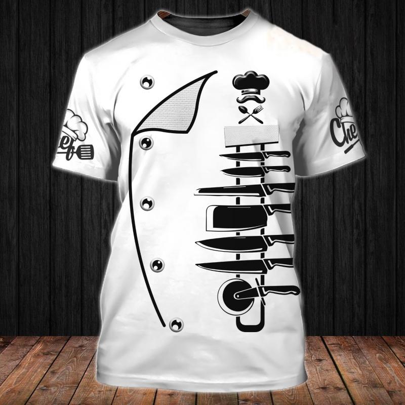 Chef Uniform Pattern T Shirt For Men Chef's Knife 3D Printed Tees Summer Harajuku Short Sleeve Loose Street Tops Sport T-shirts