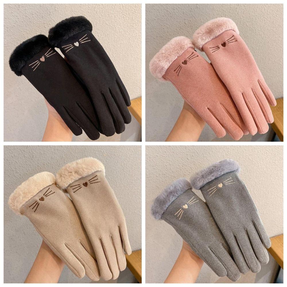 Plush Cat Women Gloves Cold Protection Winter Mittens Simple Full Finger Gloves Ski