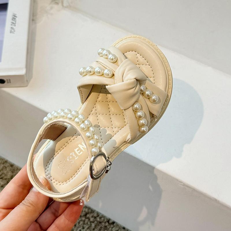 Girls' Pearl Sandals Summer New Soft Bottom Girls' Fashion and Western Princess Shoes Children's Baby Beach Shoes