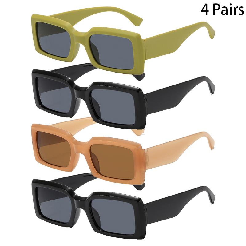 4 Pairs Vintage Square Sunglasses Women Fashion Trendy Brand Design Anti UV Sun Glasses Outdoor Casual Shades