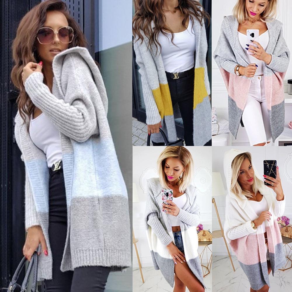 Ladies Long Hooded Cardigan Knitted Sweater Coat For Winter Casual Plus Size Style