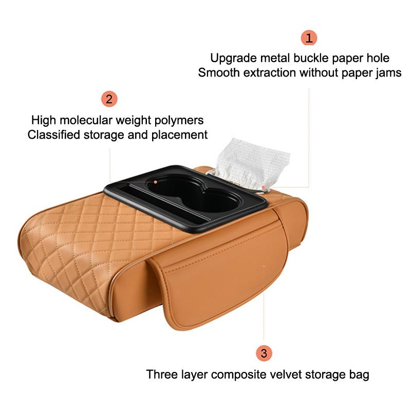 Portable Center Console Armrest Cushion Leather With Cup Holder Tissue Box Car Armrest Pillow Multifunctional Parts & Accessorie