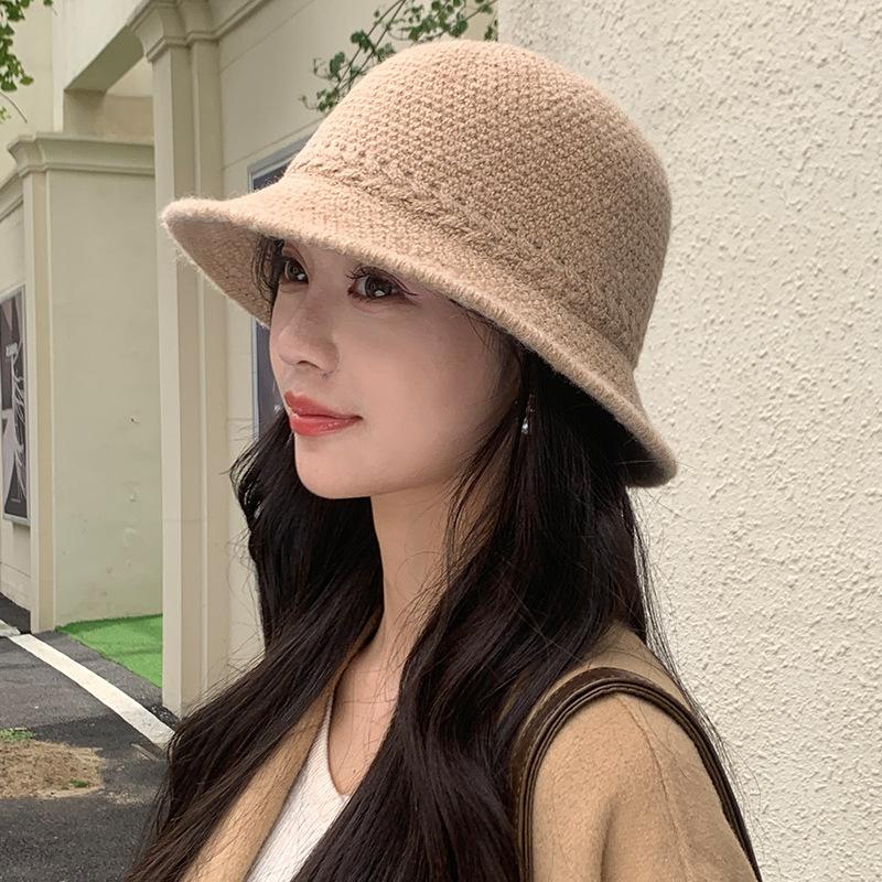 Knitted Fisherman Hat for Women Japanese Solid Color  Versatile Basin Hat Wide Brim Face  Showing Small Outdoor Bucket Hat