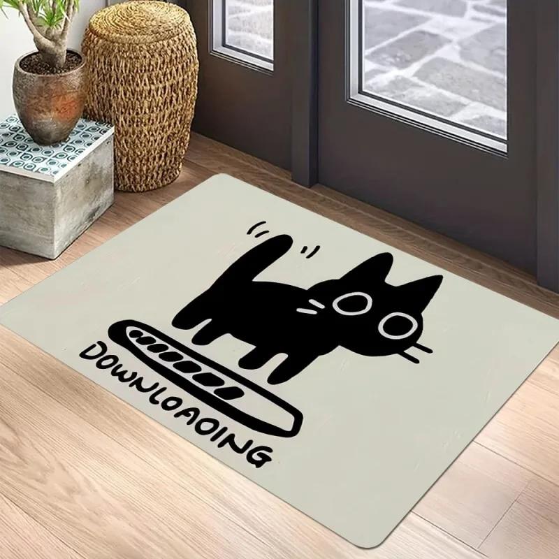 Black Cat Door Mat Non-Slip Entrance Way Mats Welcome Mats Rugs Washable Carpet Home Decoration For Indoor Outdoor