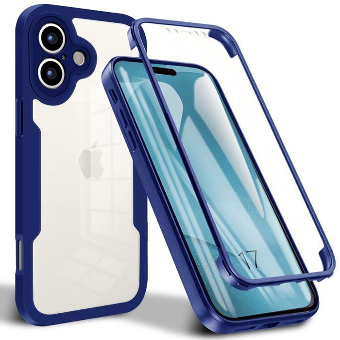 Coque de protection pour iPhone 17 - BOOLING - Hybride Antichoc - Transparent - Bordure Bleu Marine - 360°