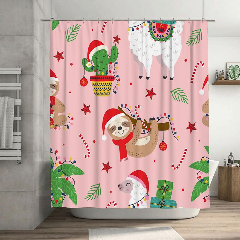 

TU Cute Sloth Christmas Shower Curtain Holiday Forest Animals Bathroom Decor Festive Waterproof Fabric Washable Home Accent 90x180cm35x71in
