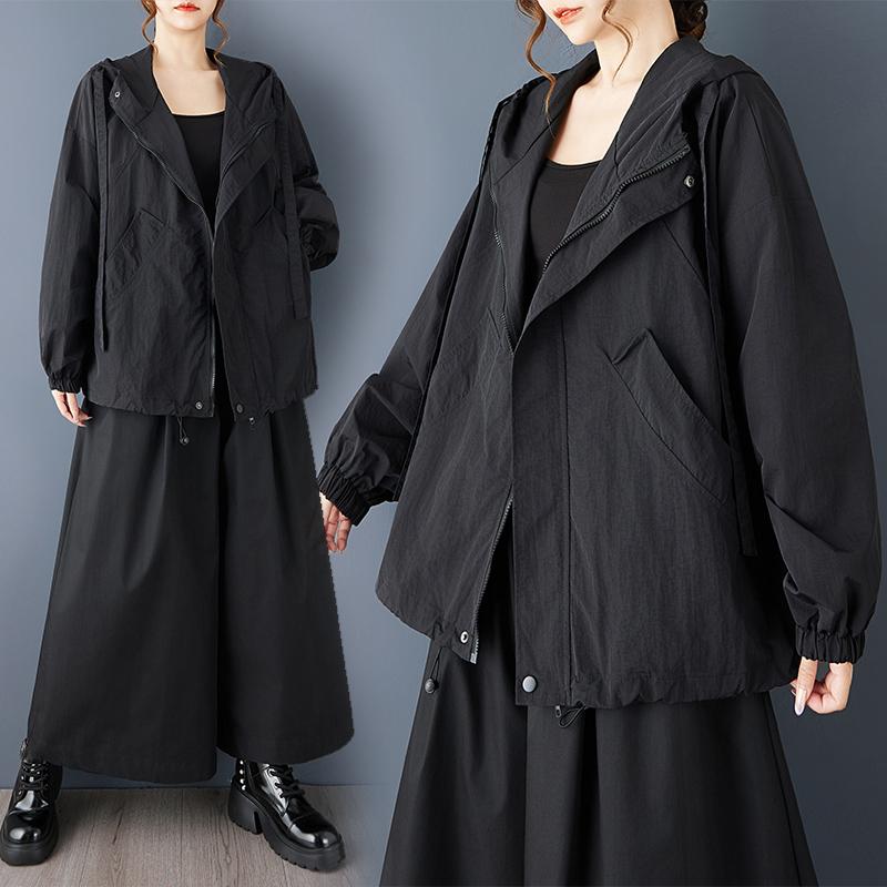 

DIMANAF Большой размер Осень Зима Женское пальто Куртки с длинным рукавом Винтажная Повседневная Свободная Верхняя одежда Черная Молния one size чёрный