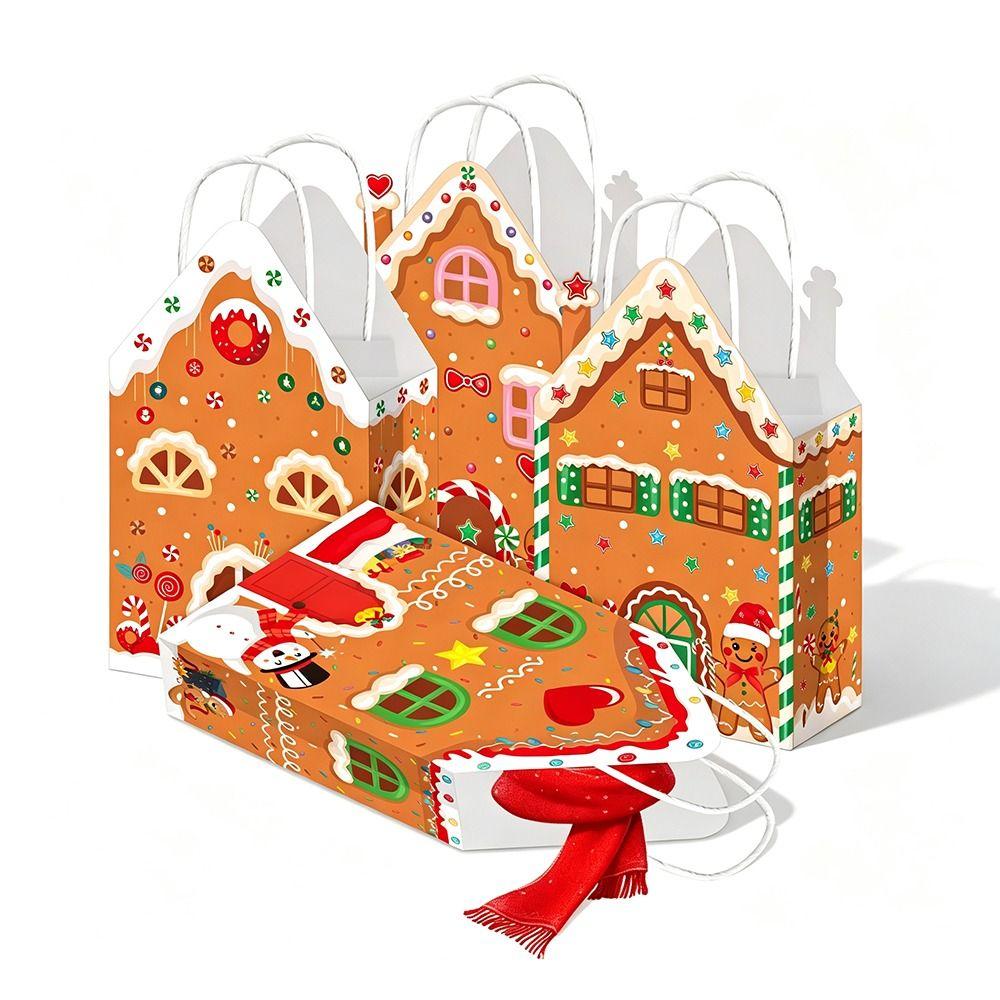 Various Styles Christmas Gift Bags 12 Pcs Treat Candy Bags Kraft Christmas Bags  For Holiday Party