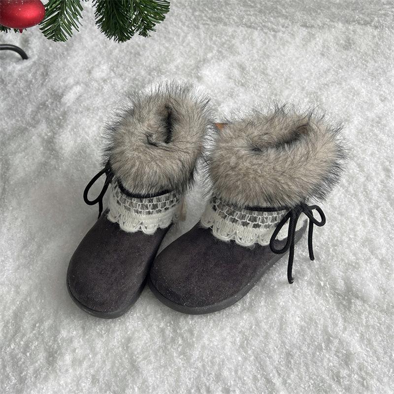 Thick-soled Velvet Thickened Warm Versatile Millennial Wind Snow Boots for Women's Autumn and Winter New Large Cotton Shoes for Women's Models