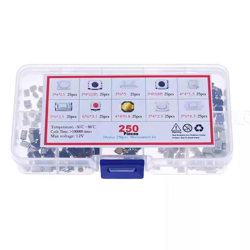 100/200/250pcs 10 Types Durable Car Remote Control Tablet Actile Push Button Switch Car Keys Button Touch Microswitch with Box