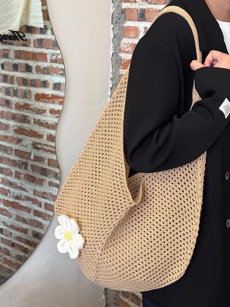 2025 New Stylish Women's Woven Knit Beach Bag - Hollow Single Shoulder Design