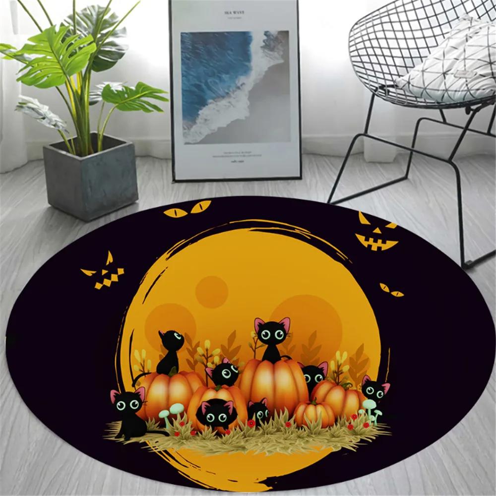 Halloween Cute Ghost Round Rug Cartoon Bat Candy Skull Circle Carpet Home Living Room Kid Bedroom Dorm Decor Floor Mat Chair Mat