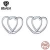 Bisaer 925 Sterling Silver Simple Fashionable Heart Shape Stud Earrings for Women Wedding Fine Jewelry