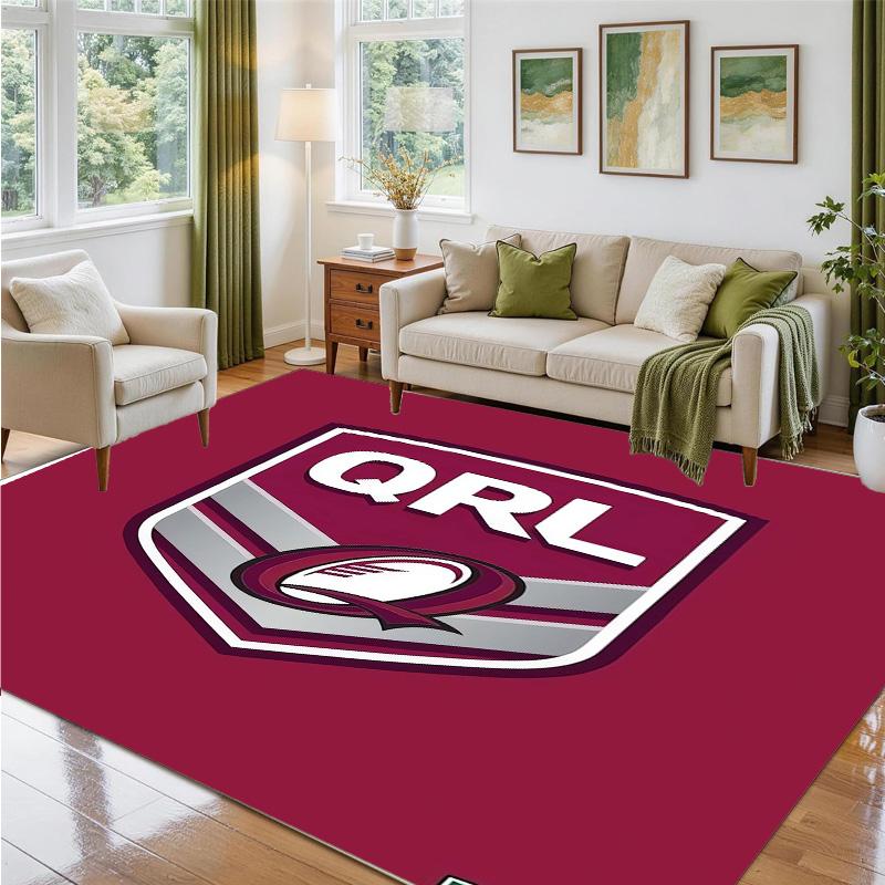 Queensland Maroons Design Crystal Velvet Rug Soft Decorative Mat for Bedroom Entrance