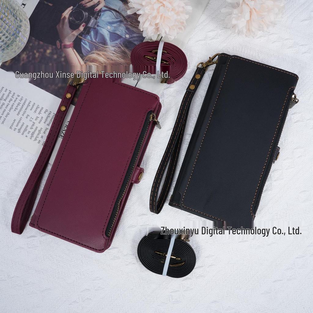 IPhone17 Retro Etui Portfel Skórzany na Ramię ze Sznurkiem i Miejscami na Karty