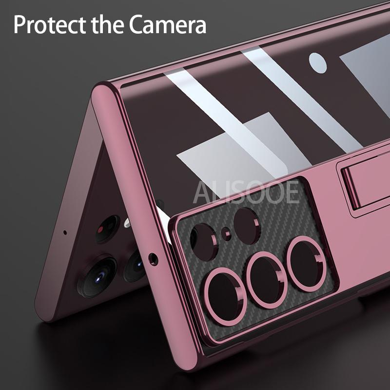 Plating Transparent Stand Capa For Samsung Galaxy S23 Ultra Case Hd Clear Adjustable Holder Cover For Samsung S23 Plus 5g Cases