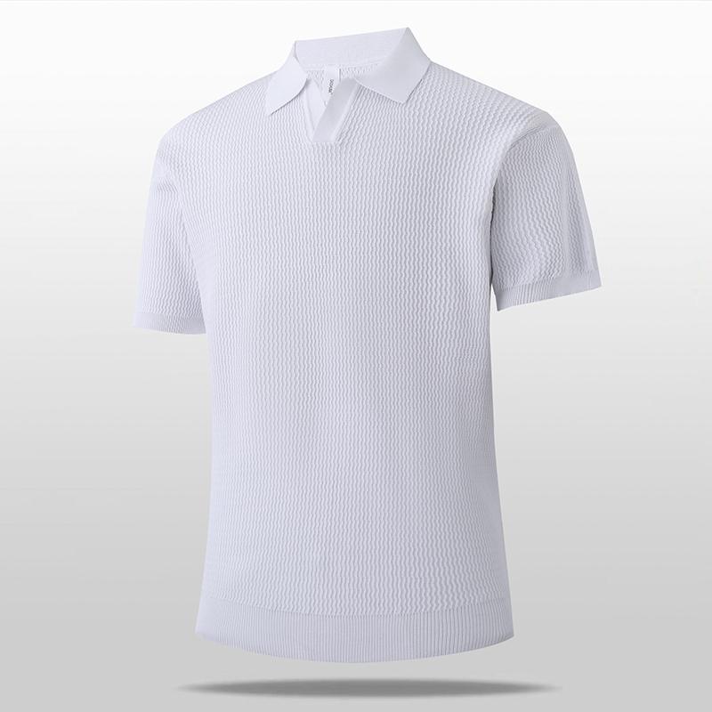 

Short-sleeved Ice Silk POLO Shirt Knitted Lapel T-shirt High-end Casual Texture Breathable Polo Shirt T-shirt Top M білий