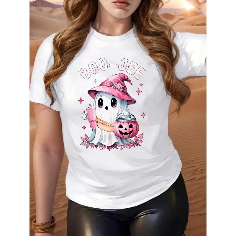 The Latest Hotselling Popular Halloween Pattern Shortsleeved Loose and Breathable Womens Crew Neck Cotton Tshirt