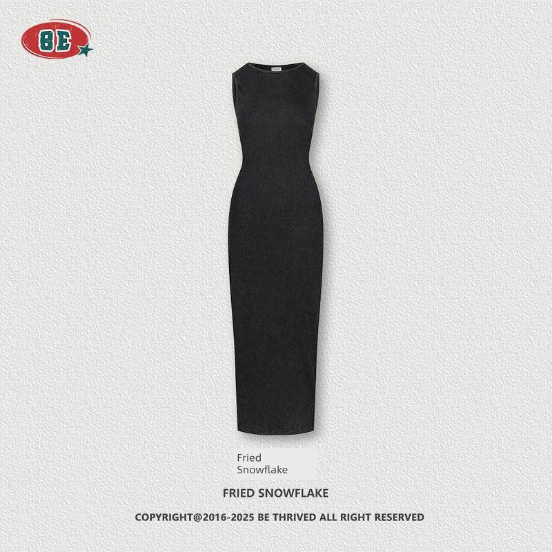 Trendy Brand Skims Slim Fit Slimming Stretch Sleeveless Vest Women Gyaru Washed Retro Sheath Slit Dress Trendy