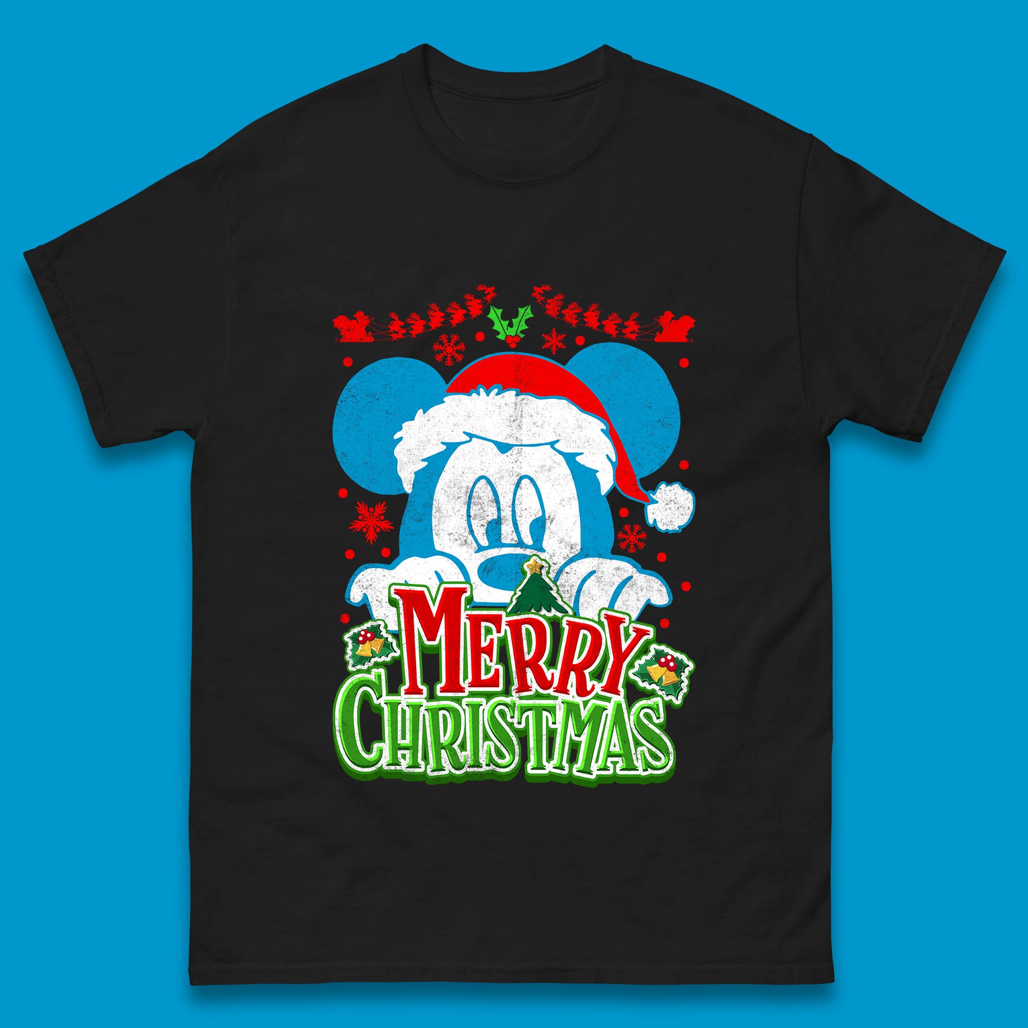 Merry Christmas Mickey Mouse Santa Hat Mens T Shirt Womens Tops Tees 3XL