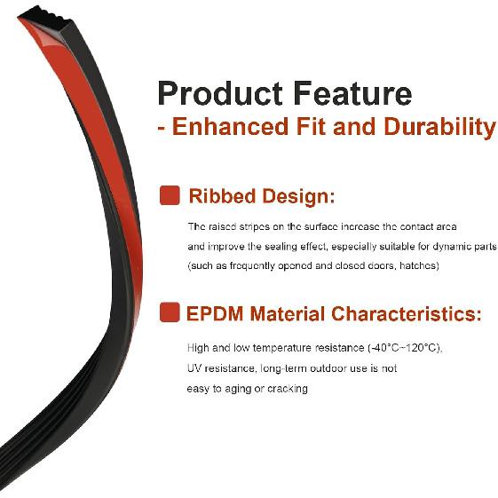 Ribbed Bulkhead Seal Strip 326A0004 3/5 In X 65 In, Tonneau Cover Ribbed Seal Strip Self-Adhesive EPDM Foam Rubber Seal Compatible With RV, Boat,