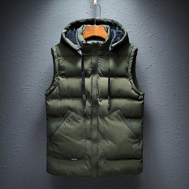 

Men s Korean Style Thickened Sleeveless Vest – Down Cotton, Spring/Autumn Velvet Outerwear 4XL армія зелений колір