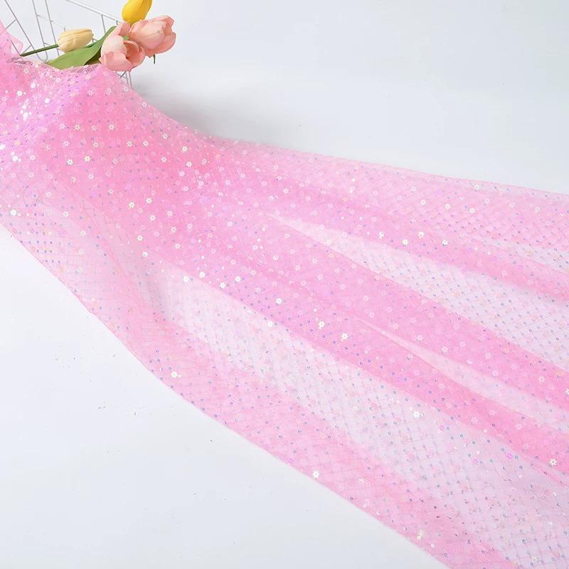 Diamond Grid Sequin Mesh Fabric for Wedding Dress Headwear Decoration Fabrics By The Meter Diy Sewing Material Cloth