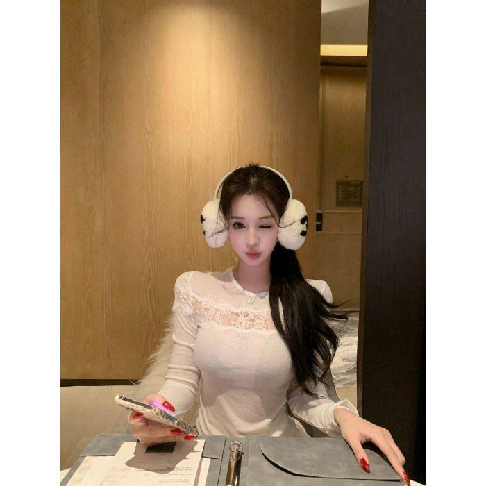 

Black Hollow Lace Long Sleeve T-Shirt - Women s Slim Fit Spring Base Layer Top Small белый