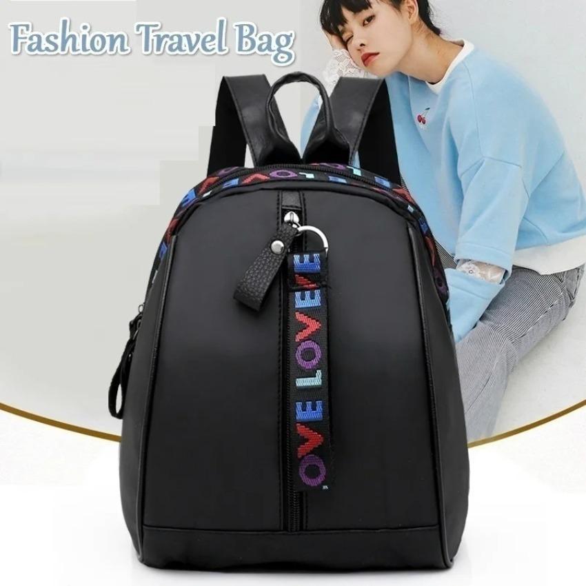 

1 Pcs Double Back School Bag Ladies Backpack Fashion All-match Oxford Cloth Backpack Color Webbing Solid Color чёрный