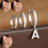 3pcs Silver Color Stainless Steel 26 Letters Hoop Earrings Set For Women A-Z Crystal Zircon Geometric Earrings Wedding Jewelry
