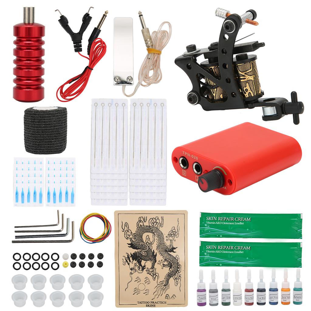 Coil Tattoo Machine Set Power Supply Clip Cord Foot Pedal Practice Skin Tattoo Kit for Beginner