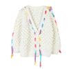 European & American Autumn/Winter V-Neck Rainbow Hand-Crocheted Sweater Coat - Loose, Casual Style for Women