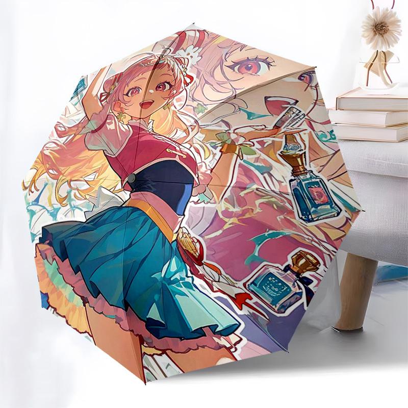 1 Stück Outdoor-Schirm mit Anime-Mädchen und Parfümflaschen-Aufdruck - Automatisches Öffnen/Schließen, Tragbares 3-fach faltbares Design, 8-Rippen-Eisenrahmen - Perfektes Geschenk