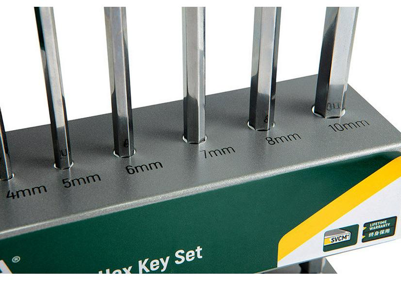 SATA 9-Piece Hex Key Set: T-Handle Ball End 09117 & Flat End L-Handle 09118, Sizes 1.5-10mm.