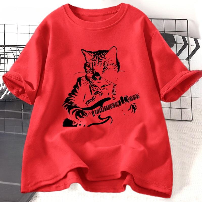 Funny Guitar Player T Shirt Music Lover Cat Owner Rock Lover TShirt Vintage Cat Mom Printed Tshirt Unisex Women Streetwear Tees