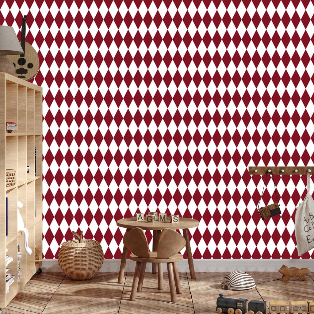 Harlequin Diamonds Wallpaper, Red and White, Red Background, 50x1000