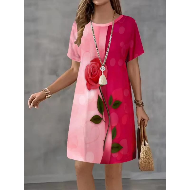 Patterns Women Mini Dresses Summer Short Sleeve Printed Plus Size Casual Comfortable Soft Dress