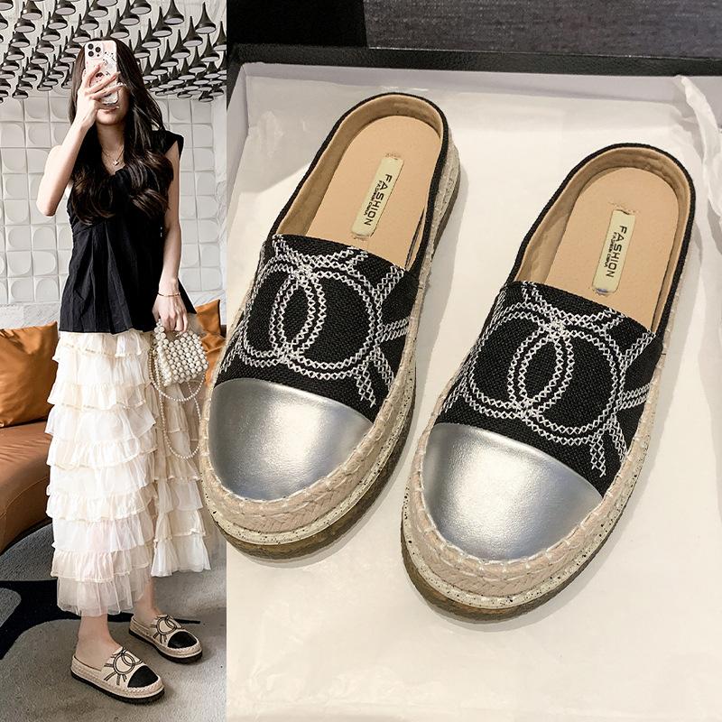 Thick-soled fisherman shoes women's 2025 new summer outer wear woven one-pedal lazy loafers bag head half-drag sandals