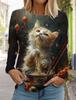 Felpa da Donna Designer Girocollo Manica Lunga Moda Casual Carina Gatto Animale Stampa Modello Top