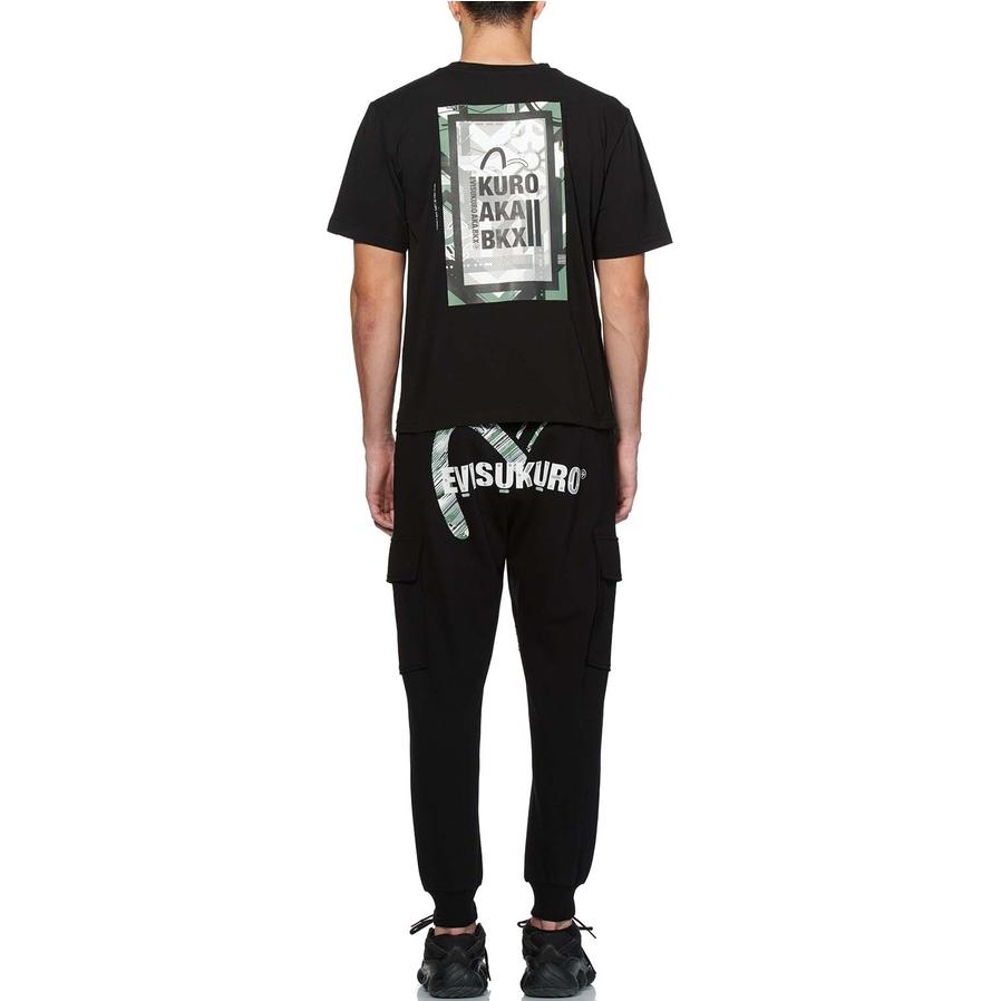 Evisu T-Shirts Men's Black Crew Neck Moderate Straight Fit 2EAGNM0TS609XX