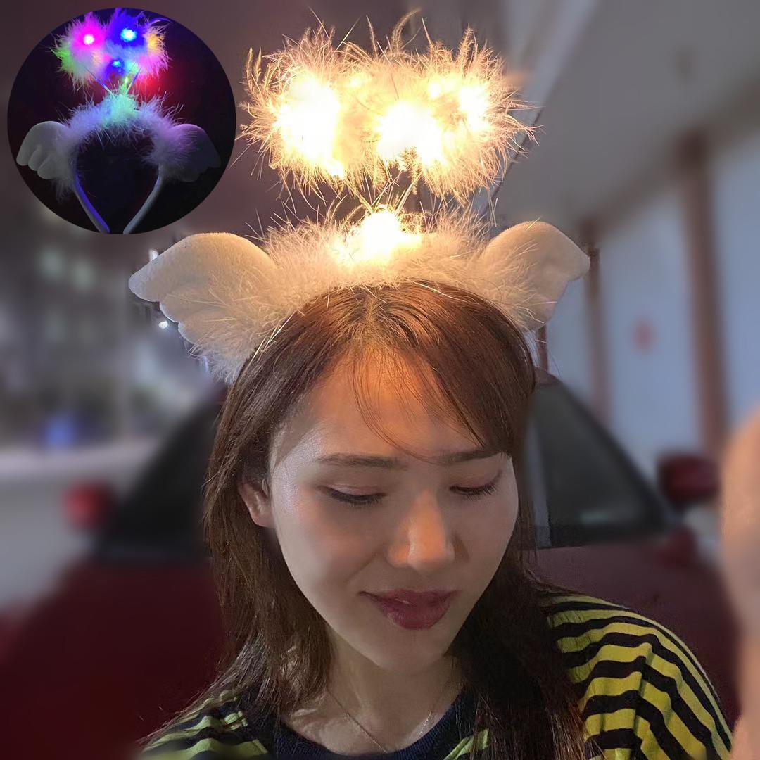 LED Glowing Angel Wings Feather Headband - Fairy Headdress for Kids