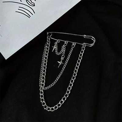 Tassel Pendant Star Cross Chain Brooch Multi-layer Brooch Jewelry Retro Sweater Collar Clip  Women