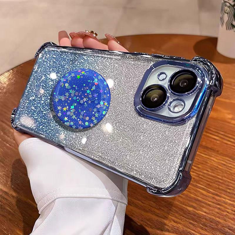 Luxury Shockproof Glitter Holder For Iphone15pro Silicone Ring Case For iPhone 15 14 13 12 11 17 Pro Max With Holder Stand Cover
