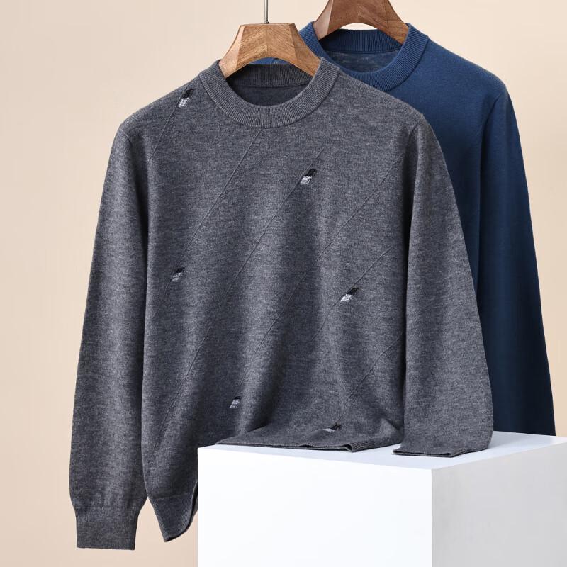 Hengyuanxiang Men's 100% Pure Wool Round Neck Sweater