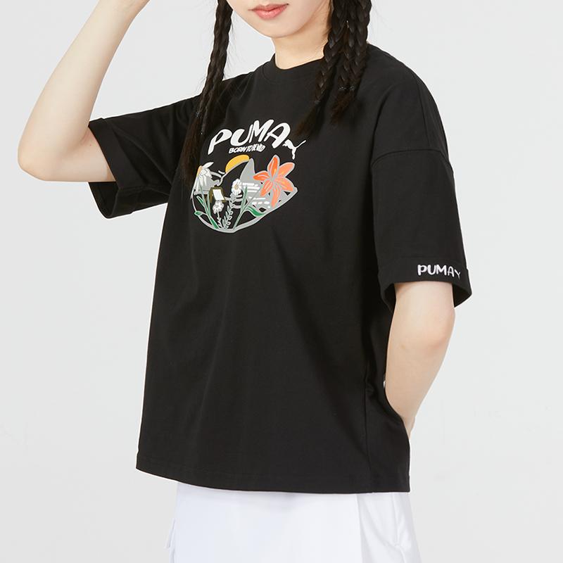 Puma Logo Letter Pattern Printed American Vintage Crew Neck Casual T-Shirt Women T-Shirt Black 536730-01