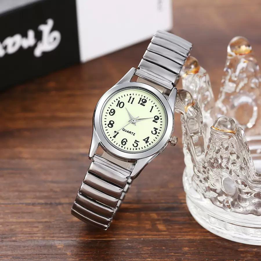 

Elderly Night Glow Watches Digital Couple Elastic Band Classic Silver Color Student Casual Quartz Wristwatch Durable women