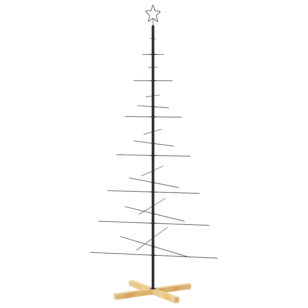 Metal Christmas Tree with Wooden Stand Black 180 cm