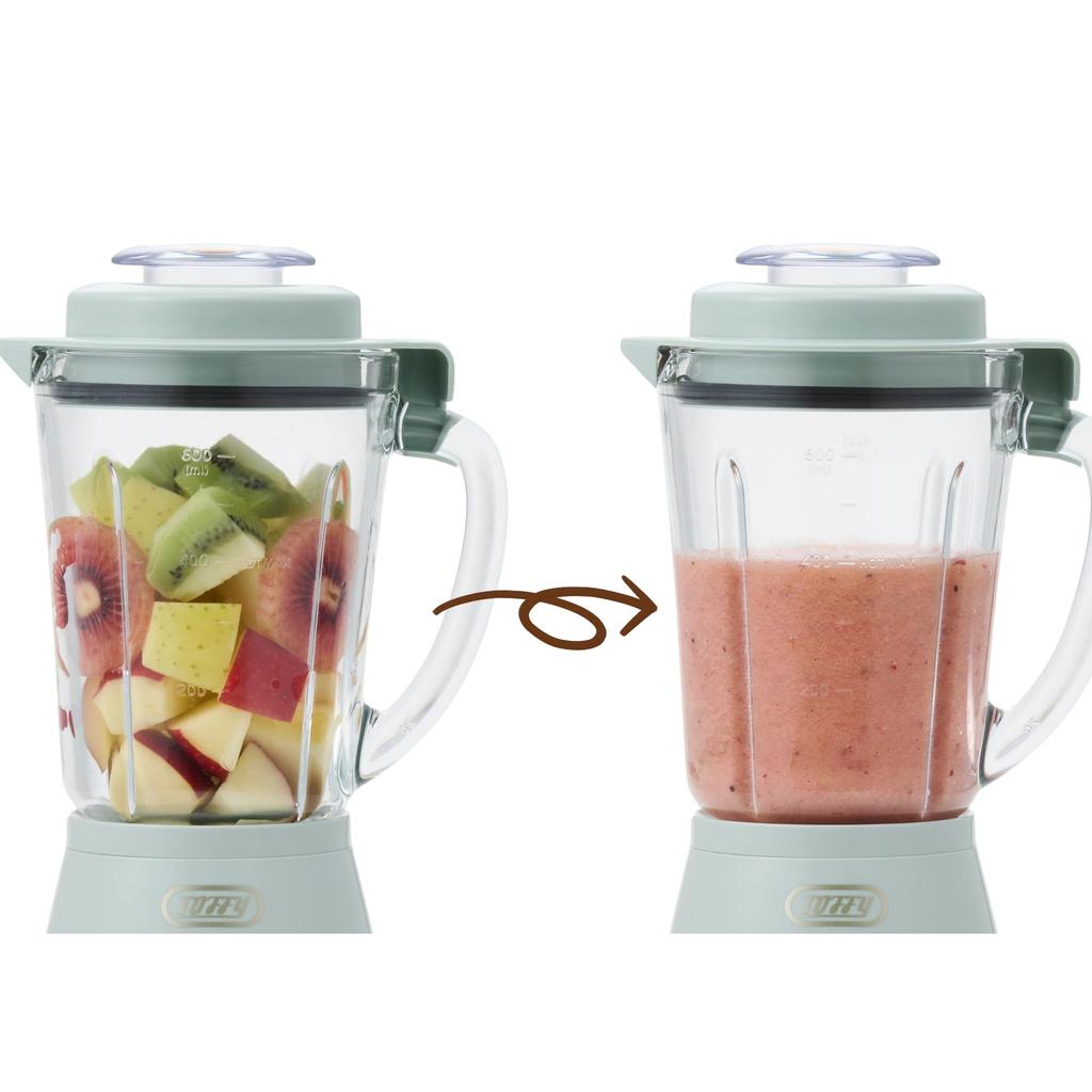 Toffy K-HBD2 Heat-Resistant Blender, Ice, Boiling Water (up to 120°C), Glass Jar, Smoothies, Soups, Dishwasher Safe, Two-Level Adjustment, Smoky Leaf
